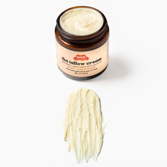 4 ounce jar of 'the fallow cream' with a swatch on a white background